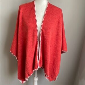 Mer Sea Orange Knit Shawl Wrap with White Stitch Trim One Size